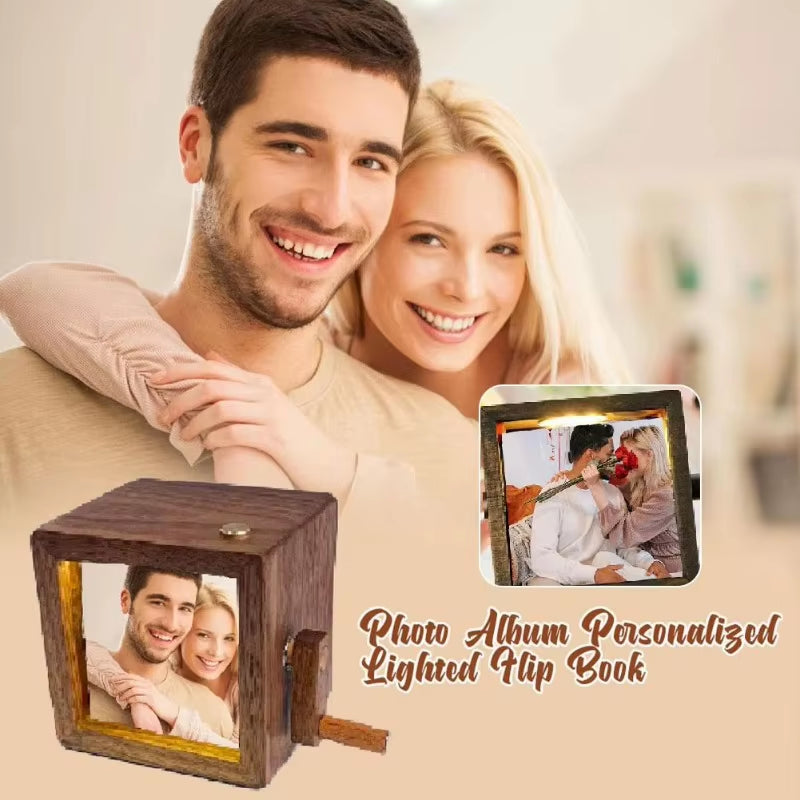 Valentine'S Memorial Gift Walnut Solid Wood Custom Photo Machine Luminous Hand Cranked Flipping Photo Machine Frame