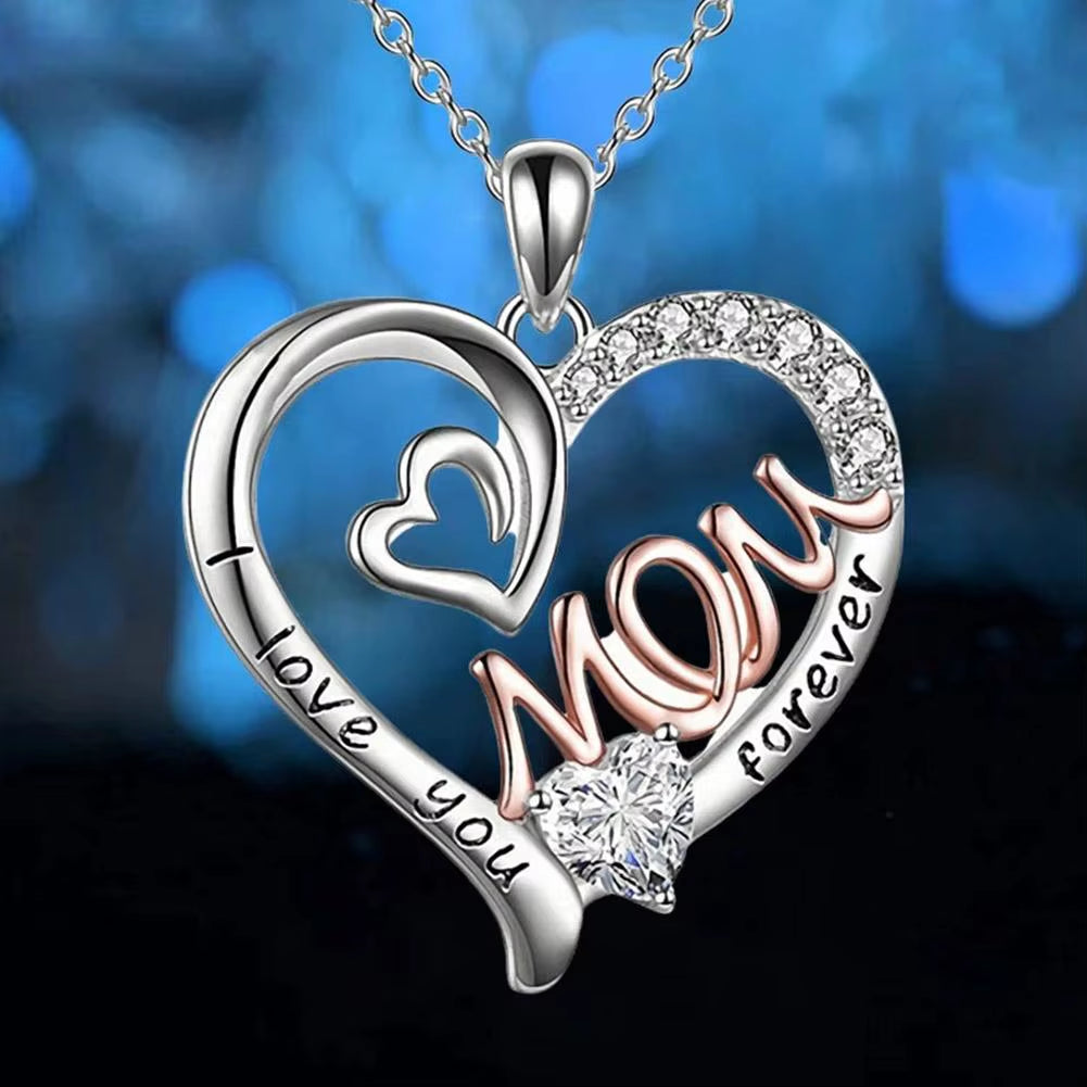 Fashion Mom Bicolor Necklace Heart Zircon Pendant Engagement Necklaces Fro Women Princess Jewelry Birthday Anniversary Gift