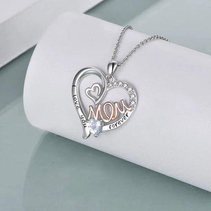 Fashion Mom Bicolor Necklace Heart Zircon Pendant Engagement Necklaces Fro Women Princess Jewelry Birthday Anniversary Gift