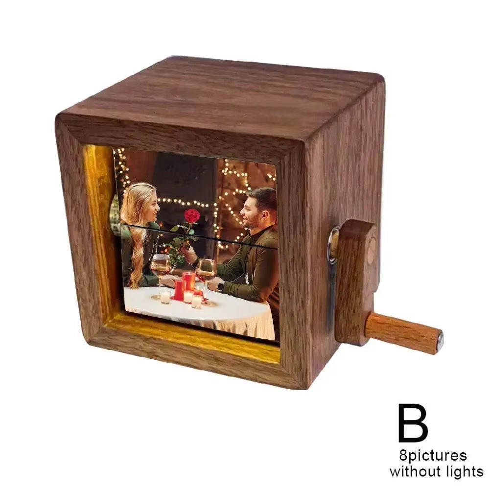 Valentine'S Memorial Gift Walnut Solid Wood Custom Photo Machine Luminous Hand Cranked Flipping Photo Machine Frame