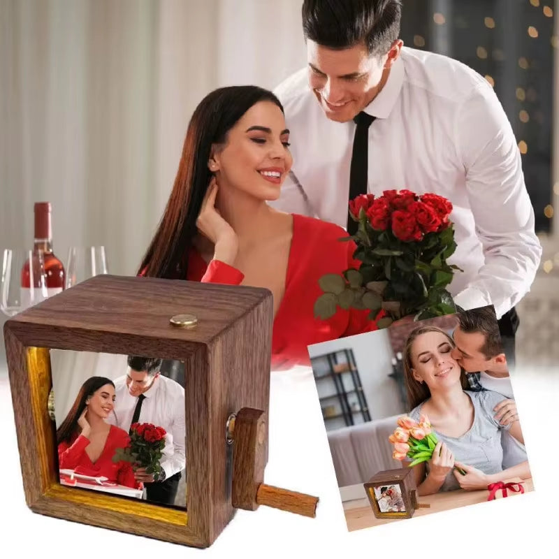 Valentine'S Memorial Gift Walnut Solid Wood Custom Photo Machine Luminous Hand Cranked Flipping Photo Machine Frame