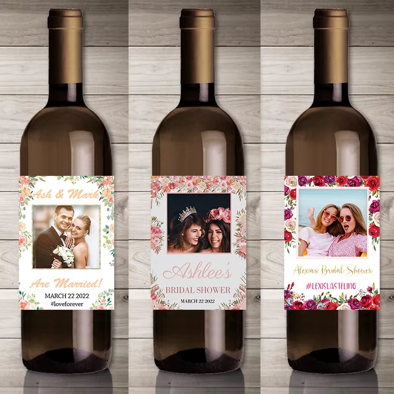 20Pcs Personalize Printing Photo Wine Stickers Labels Wedding Custom Stickers Add Your Picture Candy Favors Gift Bottle Labels