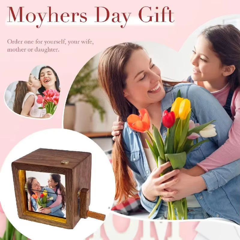 Valentine'S Memorial Gift Walnut Solid Wood Custom Photo Machine Luminous Hand Cranked Flipping Photo Machine Frame