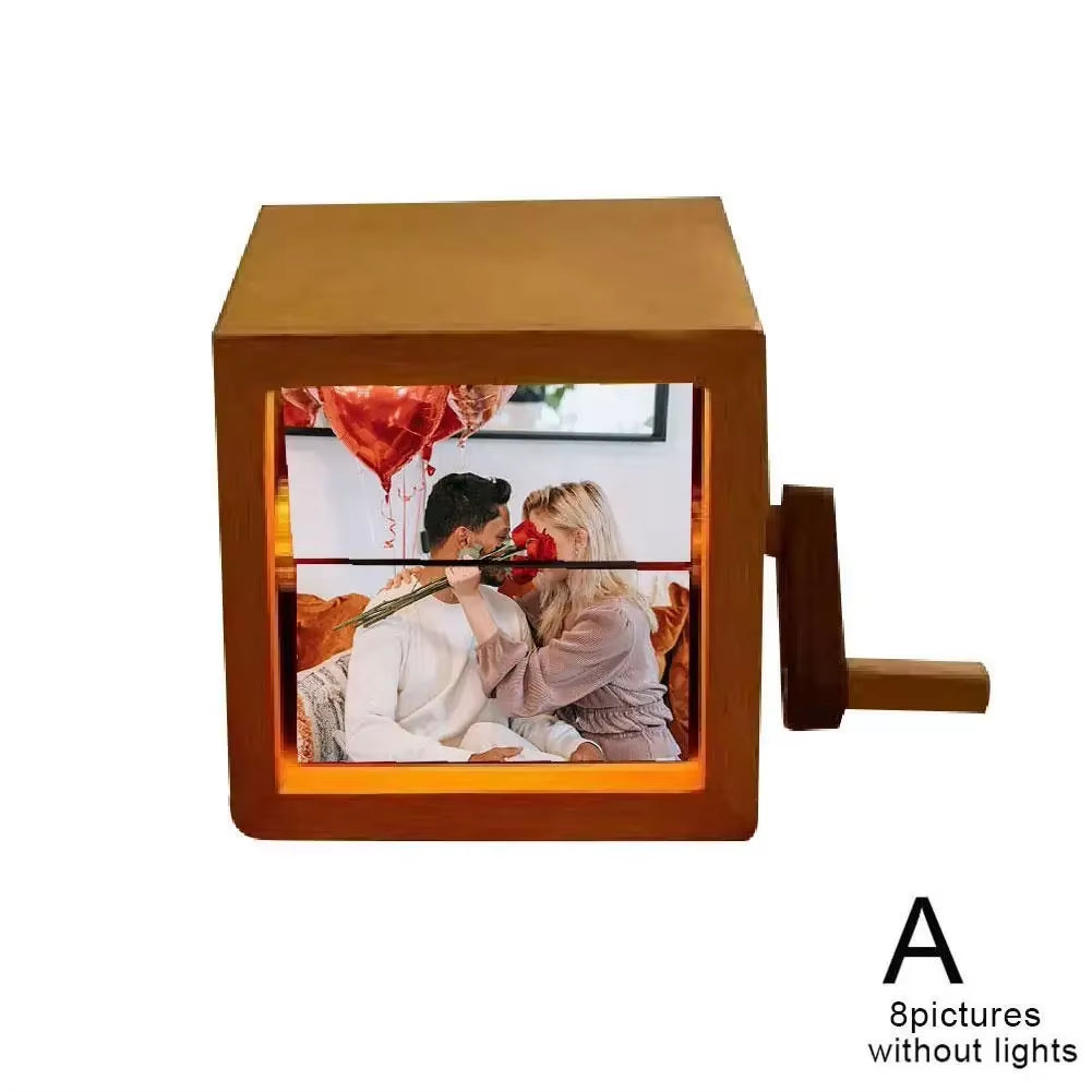 Valentine'S Memorial Gift Walnut Solid Wood Custom Photo Machine Luminous Hand Cranked Flipping Photo Machine Frame