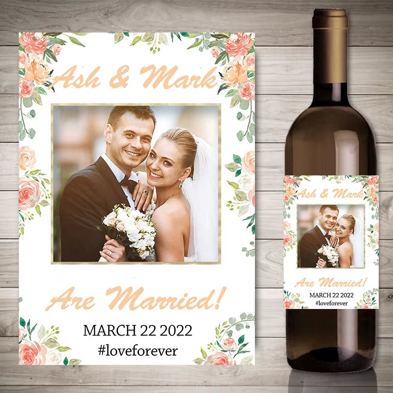 20Pcs Personalize Printing Photo Wine Stickers Labels Wedding Custom Stickers Add Your Picture Candy Favors Gift Bottle Labels