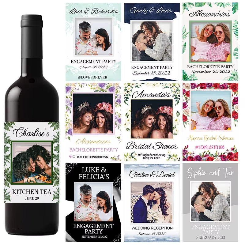 20Pcs Personalize Printing Photo Wine Stickers Labels Wedding Custom Stickers Add Your Picture Candy Favors Gift Bottle Labels