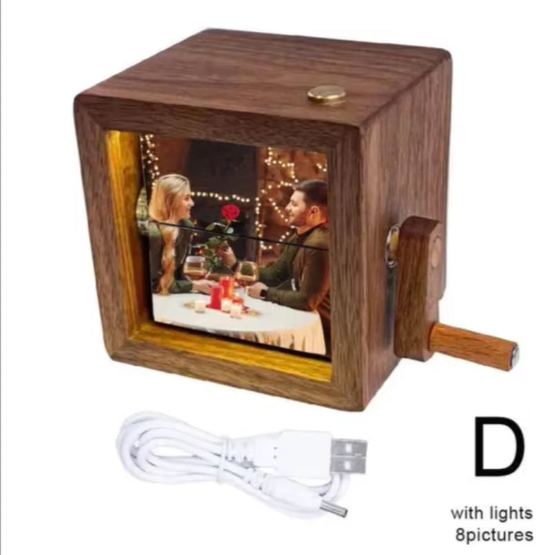 Valentine'S Memorial Gift Walnut Solid Wood Custom Photo Machine Luminous Hand Cranked Flipping Photo Machine Frame