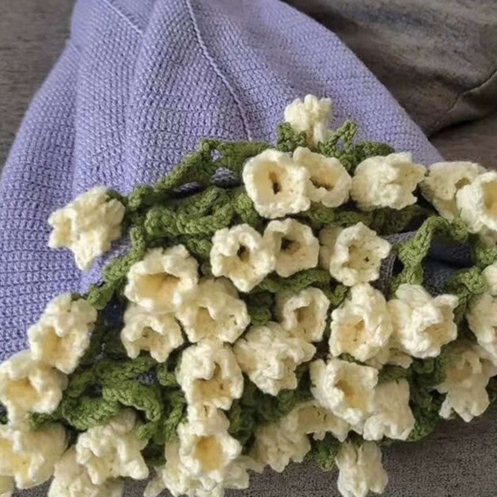 Fuzzy Blanket Sweater Hand Knitted Rose Bouquet Crochet Blanket Lily of the Valley Throw with Milk Cotton Fringe Plaid Blanket