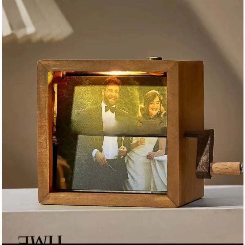 Valentine'S Memorial Gift Walnut Solid Wood Custom Photo Machine Luminous Hand Cranked Flipping Photo Machine Frame