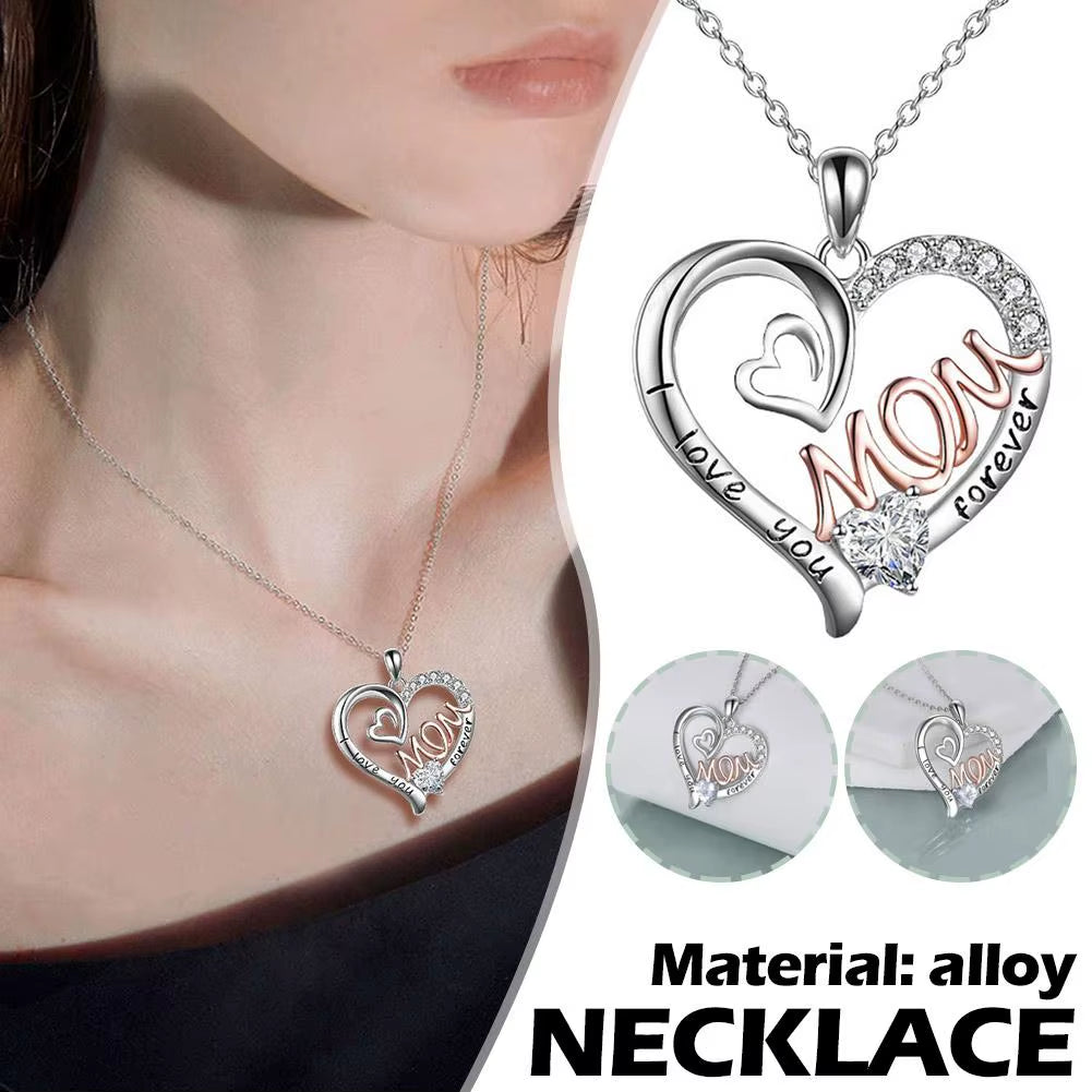 Fashion Mom Bicolor Necklace Heart Zircon Pendant Engagement Necklaces Fro Women Princess Jewelry Birthday Anniversary Gift