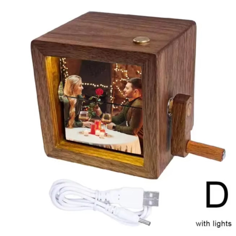 Valentine'S Memorial Gift Walnut Solid Wood Custom Photo Machine Luminous Hand Cranked Flipping Photo Machine Frame