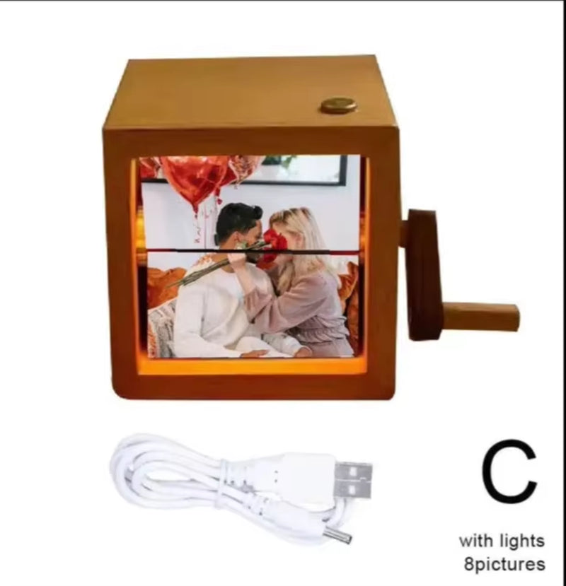 Valentine'S Memorial Gift Walnut Solid Wood Custom Photo Machine Luminous Hand Cranked Flipping Photo Machine Frame
