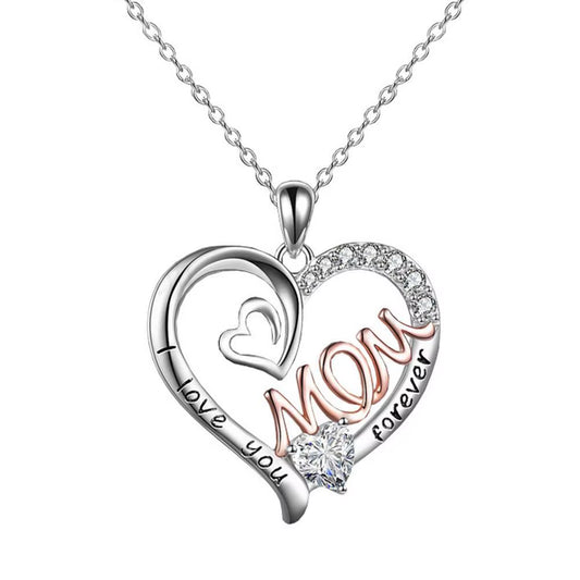 Fashion Mom Bicolor Necklace Heart Zircon Pendant Engagement Necklaces Fro Women Princess Jewelry Birthday Anniversary Gift