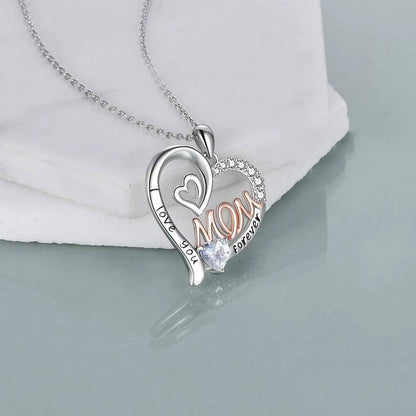 Fashion Mom Bicolor Necklace Heart Zircon Pendant Engagement Necklaces Fro Women Princess Jewelry Birthday Anniversary Gift